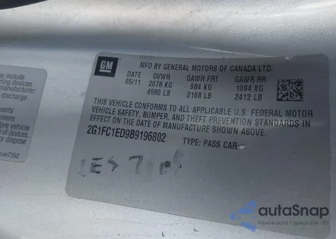 2011 Chevrolet Camaro 2Lt from USA, damaged, VIN 2G1FC1ED9B9196802